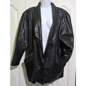 Vintage 80s Phoenix Black Leather Jacket Blazer Oversized Batwing Flight Coat